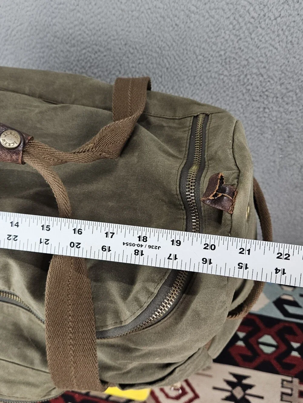 J. Crew Dry Goods Abingdon Weekender Duffel Bag Olive Green Canvas Leather New
